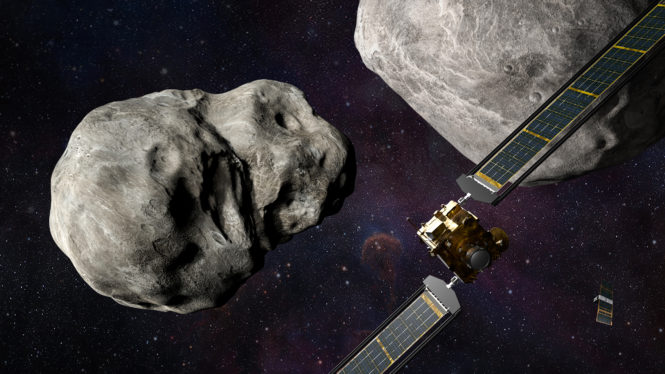 Scientists observe the aftermath of a spacecraft crashing into asteroid