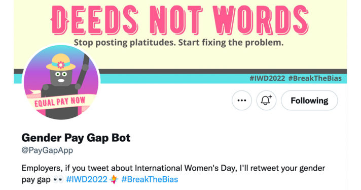 The gender-pay-gap Twitter bot returns to call out brands for IWD