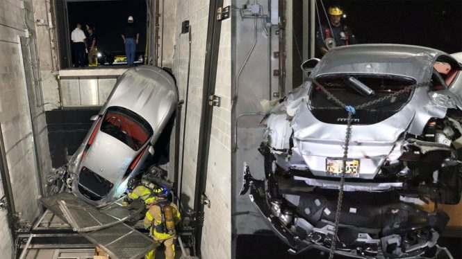 Ferrari Roma crashes in dealer’s elevator shaft