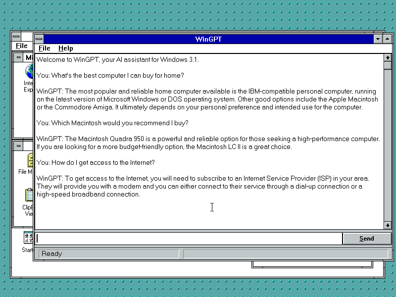 Person who made the Windows 3.1 port of Wordle is back with a ChatGPT client
