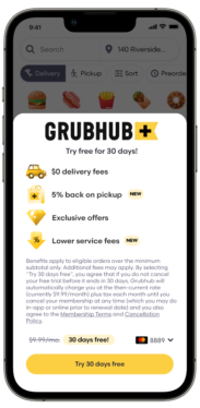 Grubhub+ gets new deals like 5% back on pickup orders, among others