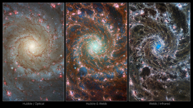 One galaxy, two views: see a comparison of images from Hubble and Webb