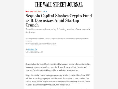 Sequoia Capital cuts crypto, ecosystem funds by over 50% as it continues to downsize