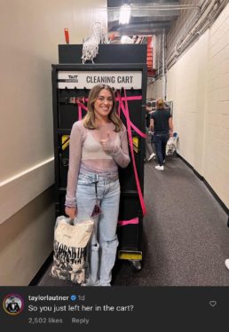 Tay Lautner Posed With the Famous Cleaning Cart at the Eras Tour & Taylor Lautner Had the Funniest Response