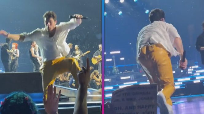 Nick Jonas Was Up Above It, Then He Was Down In It: Watch the JoBro Fall Into a Hole on Stage in Boston