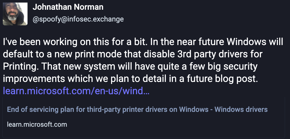 Microsoft will stop accepting new third-party print drivers in Windows