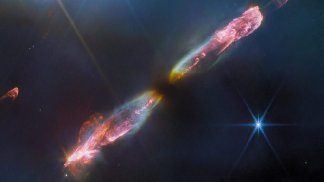 Webb Telescope—Galactic Paparazzo—Scores Image of Young Star’s Bipolar Jet