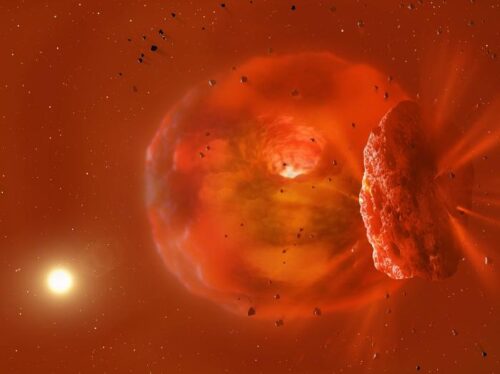 Planet collision explains star’s brightening, then dimming