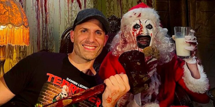 Art The Clown Channels Santa Claus In Terrifier 3 BTS Image