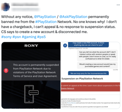 PlayStation Permanently Suspends Online Accounts for No Clear Reason