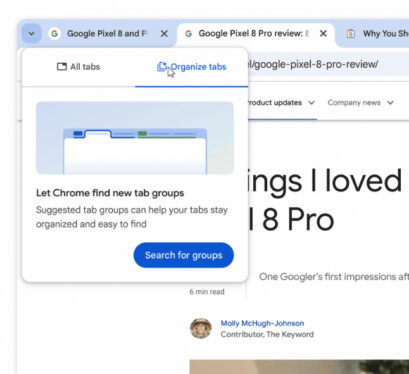 Chrome can now organize your tab bar for you