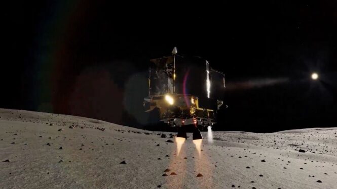 Japanese lander touches down on the moon but suffers power glitch