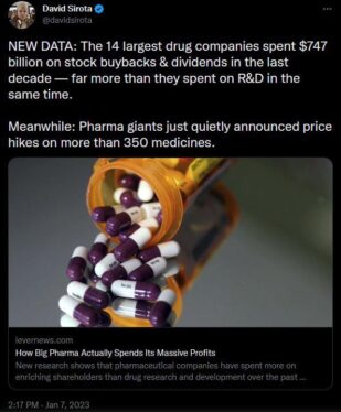 Big Pharma spends billions more on executives and stockholders than on R&D