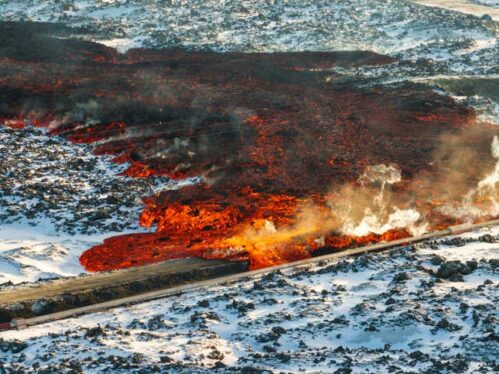 Dramatic Iceland Eruption Photos Show Lava Spreading Across Pristine Snow
