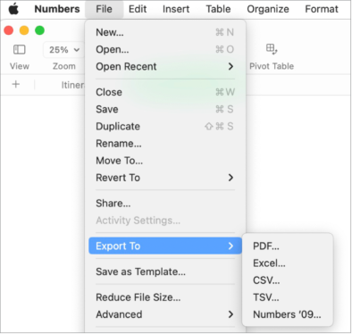 How to convert Apple Numbers to Excel