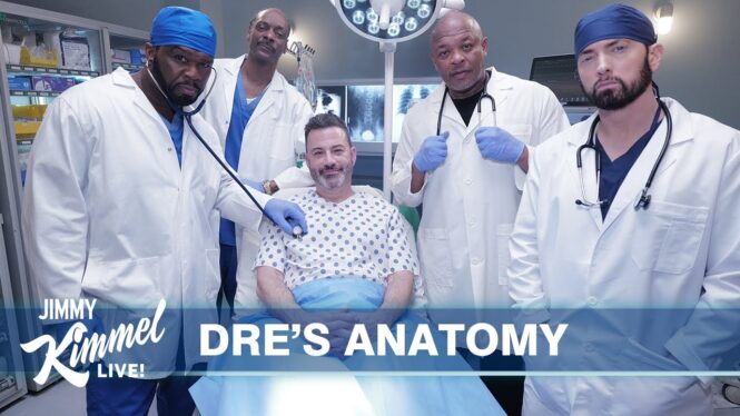 ‘The Doctor Is In’: Dr. Dre, Snoop Dogg, 50 Cent and Eminem Tease Jimmy Kimmel’s Manhood In Late-Night Sketch