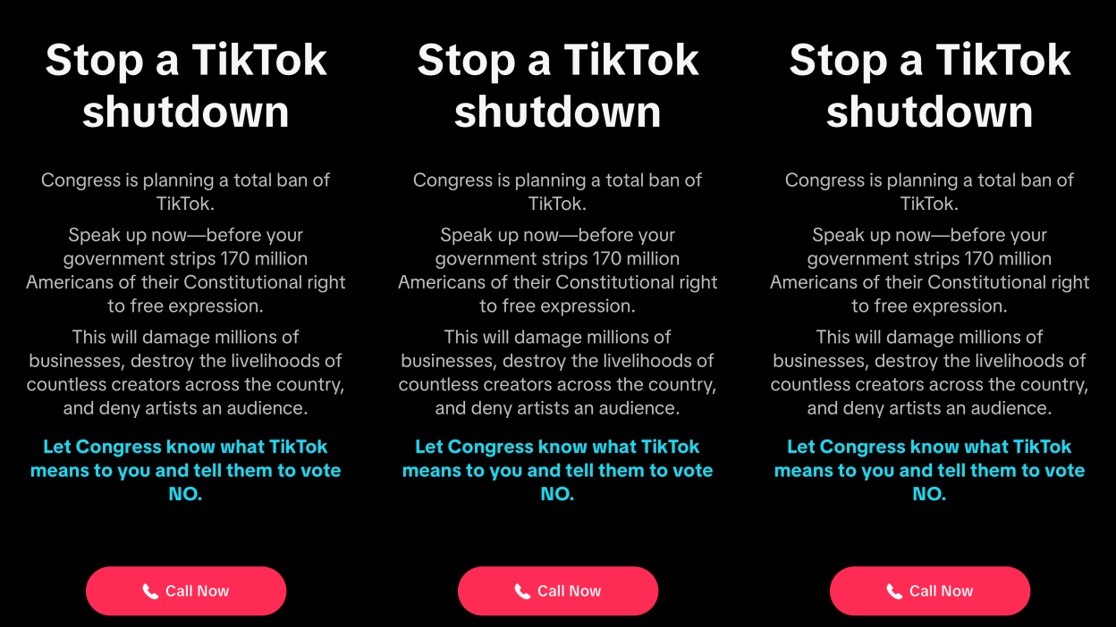 TikTok Prompts Users to Call Congress to Fight Possible Ban