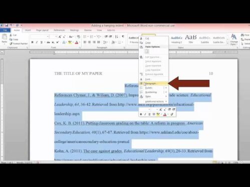 How to do a hanging indent in Microsoft Word