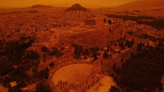 Photos: Hellish Dust Storm in Greece Leaves Athens Dark Orange