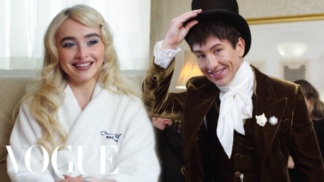 Sabrina Carpenter Gets Kiss on Cheek From Barry Keoghan While Getting Ready for Met Gala