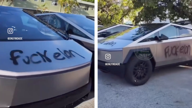 34 Cybertrucks Vandalized With Anti-Musk Graffiti in Florida