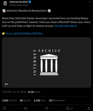 Internet Archive forced to remove 500,000 books after publishers’ court win