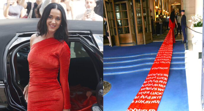 Katy Perry Reveals ‘Woman’s World’ Lyrics on Dress Train in Paris