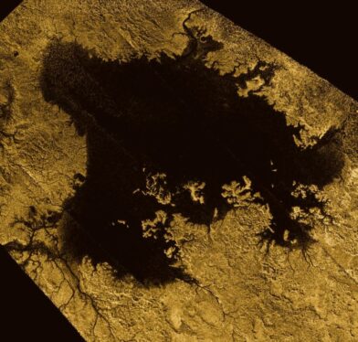 Saturn’s moon Titan has shorelines that appear to be shaped by waves