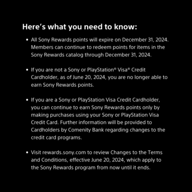 Sony will terminate its Sony Rewards program