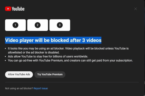 YouTube is testing another way to combat ad blockers