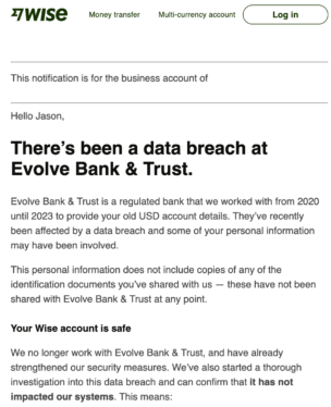 Fintech company Wise says some customers affected by Evolve Bank data breach