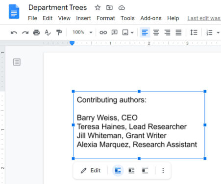 How to insert a text box in Google Docs