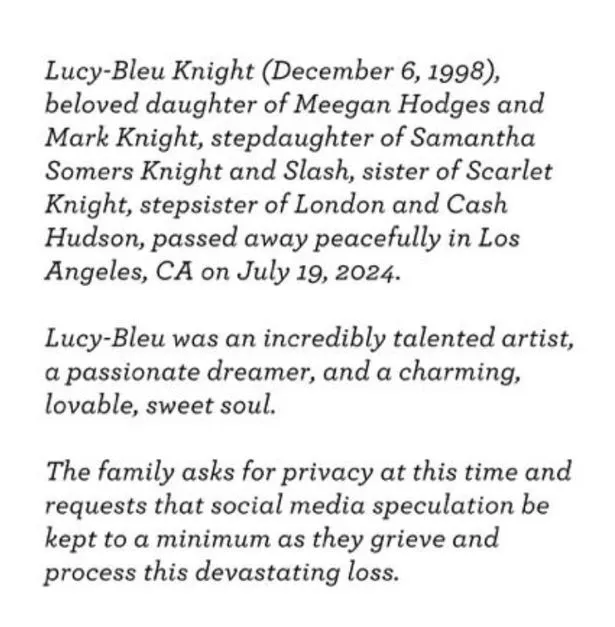 Slash Pays Tribute to Late Stepdaughter Lucy-Bleu Knight: ‘A Charming, Lovable, Sweet Soul’