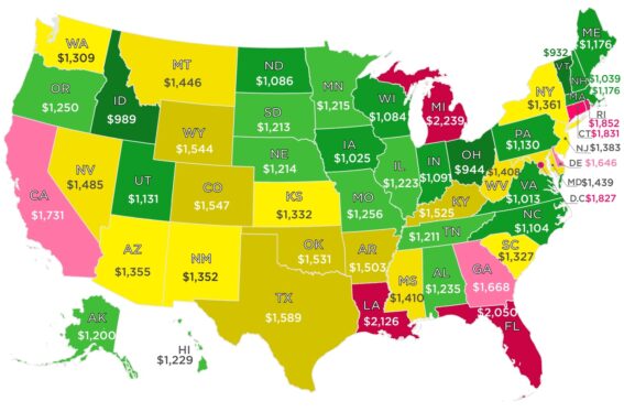 States with the cheapest and most expensive car insurance rates in America