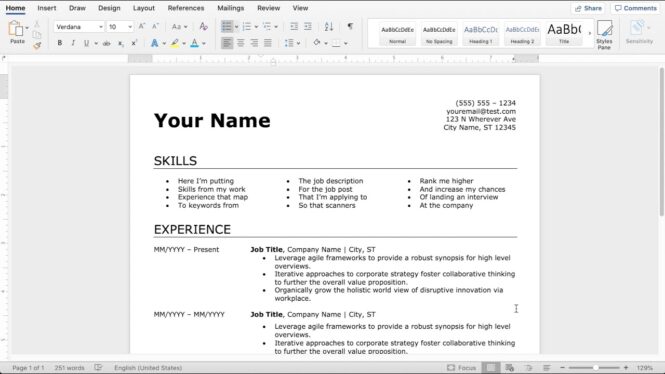 How to make a resume in Microsoft Word