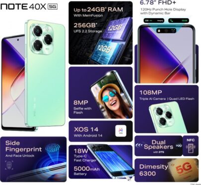 Infinix Note 40X 5G launched with Dimesnity 6300 and 108MP main cam