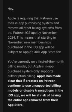 Patreon will have to use Apple’s in-app purchase system or be removed from the App Store