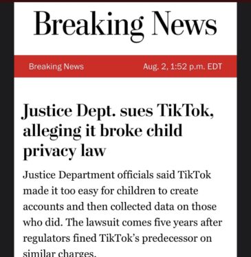 The Justice Department sues TikTok for breaking child privacy laws