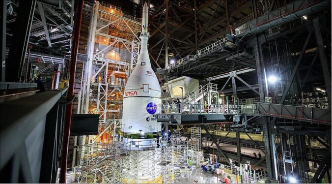 NASA spent October hoisting a 103-ton simulator section onto a test stand to prep for the next Moon mission