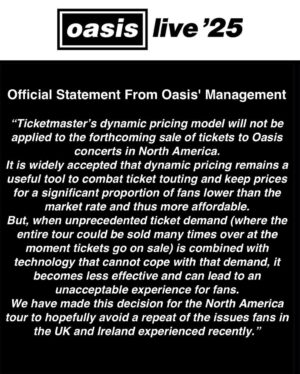 Ticketmaster to Cancel 50,000 Oasis Tickets It Suspects Were Held by Scalpers 