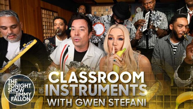 Gwen Stefani Goes Bananas in Classroom With Jimmy Fallon & Roots For Classic ‘Hollaback Girl’ Performance: Watch