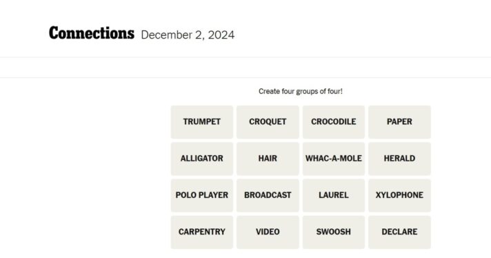Today’s NYT Connections Hints, Answers and Help for Dec. 2, #540