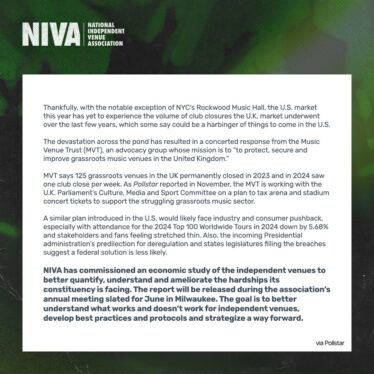 NIVA Launches ‘State of Live’ Survey to Assess Economic Impact of Independent Live Music Sector