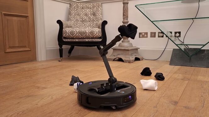 Roborock’s new robovac has a mechanical arm that can pick up your socks and maybe also play with your cat